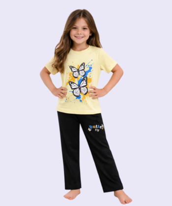 ButterFly Light Yellow Shirt And Black Truser